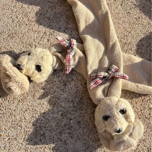 Puppy at Heart Dog-Themed Beige Scarf Plaid Bows Faux Fur Fluffy